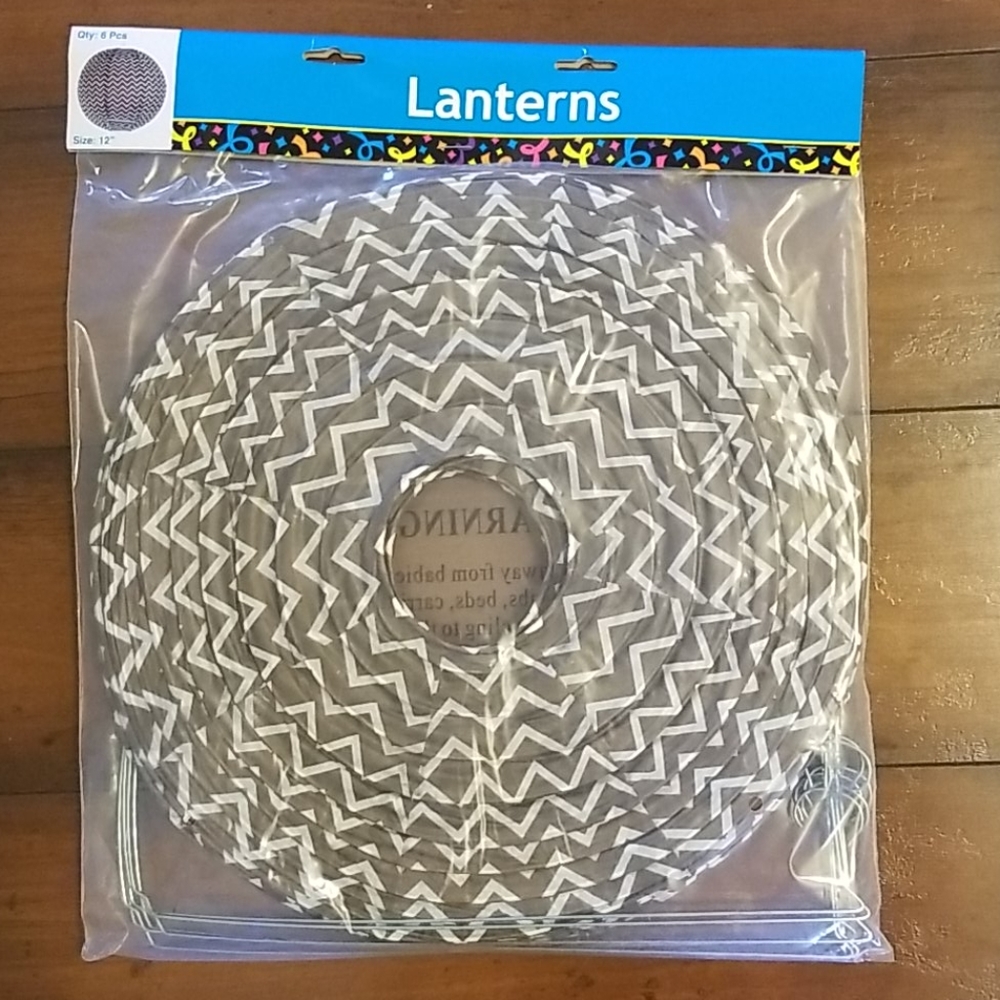6 Brown & White Chevron Paper Lanterns
